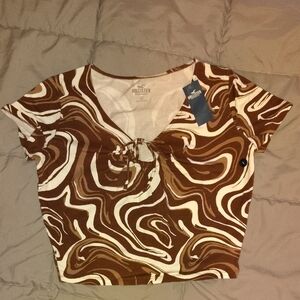 Hollister Brown and White Swirl Women's Top